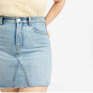 Everlane Reconstructed Denim Skirt Size 32 med light blue wash raw hem